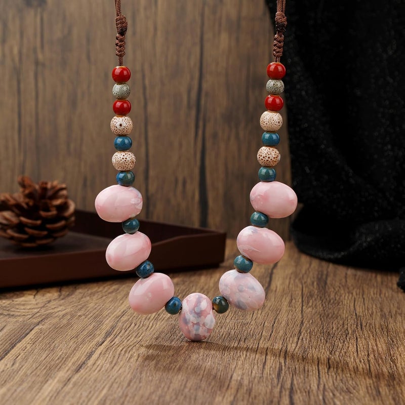 DS Boho Beaded Necklace for Women–Colorful Ceramic & African Tribal Beads, Adjustable Long Chunky Bohemian Jewelry with Gift Box Packaging,Hippie Witchy Vintage Handmade Fashion Statement Necklace - Image 2